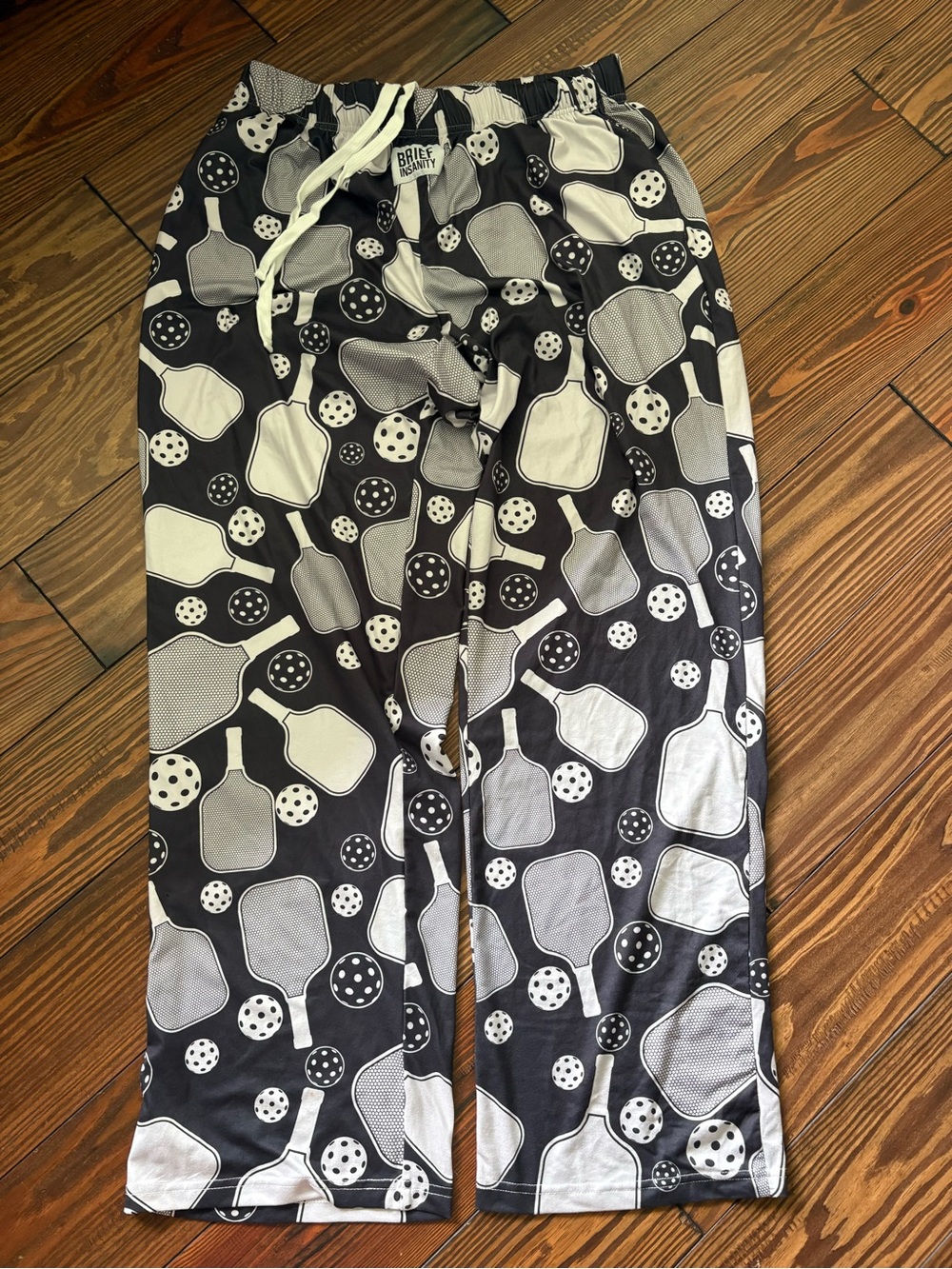 Men’s Black & White Pickleball Paddle Print Lounge Pants